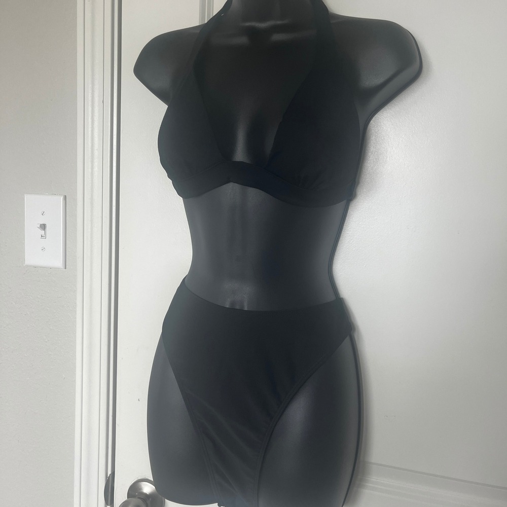 SHEIN Womens Black Halter Triangle Bikini Set High Cut Swimsuit 1XL